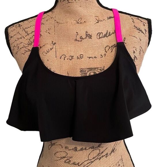 EUC PINK Victoria’s Secret Black Pink Strappy Back Removable Padding Bikini Top - Picture 2 of 8